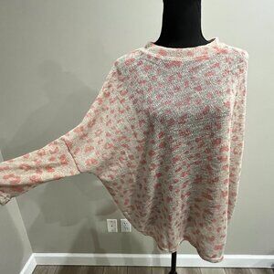 Dolman Sleeve Sweater - Cream/Coral - Size Medium Loose fit